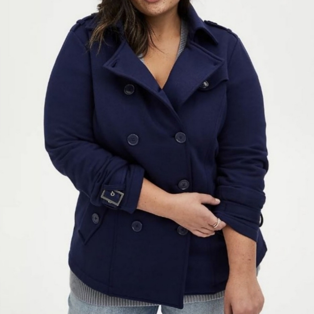 Torrid Fleece Double Breasted Peacoat Jacket Navy Size 1